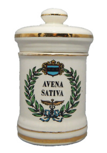 Vintage Antique Porcelain Apothecary Jar C1850 1880 Avena Sativa