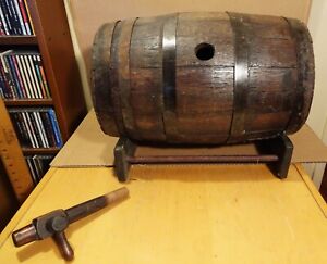  Vintage Oak Wood Whiskey Cask Barrel Keg W Spout Stand 17 Tall X 10 Wide 