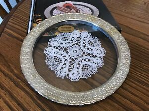 Silver Plated Round Serving Dish Bobbin Lace Doily Inside