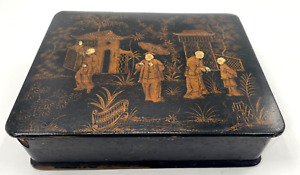 Antique Japanese Meiji Maki E Lacquered Box 7 1 2 By 6 Inches