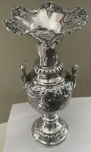 Antique Sterling Coin Silver Repousse Vase W Angel Cherubs 804 Grams 12 5 Tall