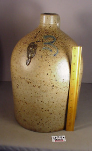 Vtg Stoneware Crock Whiskey Jug Jar Primitive Clay Pottery 3 Gal Tobacco Glaze