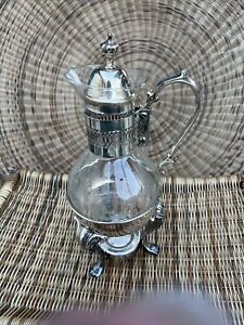 Vintage Corning Glass Pitcher Silverplated Stand Handle Coffee Warmer