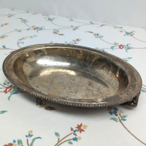 Plated Silver Serving Dish Platter With Small Handles 11x7 Antique