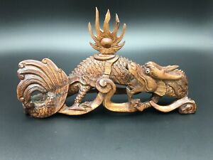 Vintage Chinese Handcarved Wooden Dragon Figurine 8 1 4 Widest 4 1 2 High