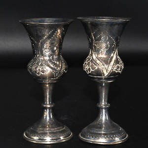 2 Antique Art Deco British India Silver Chalice Cup Est 1900 S In Good Condition