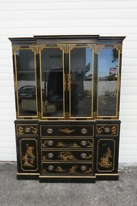 Chinoiserie Hollywood Regency Large China Cabinet Cupboard By Drexel 2224