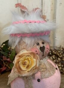 Handmade Folk Art Easter Rabbit Bunny Primitive Pink Doll By Artist