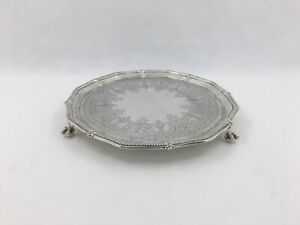 Antique Victorian Sterling Silver Engraved Salver London 1879 By Henry Holland