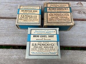 Lot 3 Antique Medicine Herb Apothecary Pharmacy Boxes W Contents Sb Penick