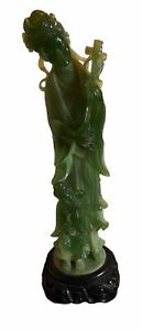 Vintage Asian Jade Carved Figure Lady Playing Guitar Excellent Condition