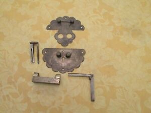 Vintage Large Salvaged Ornate Oriental Brass Chest Hardware Latch Lock And Key