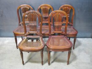 Set Of 5 Maitland Smith Solid Mahogany French Balloon Back Style Chairs