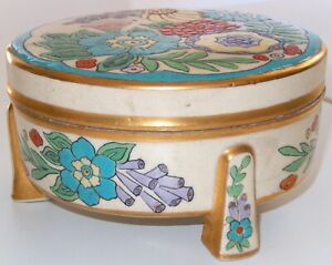 American Satsuma Pottery Box Art Nouveau Flowers Raised Enamel Painted Blank