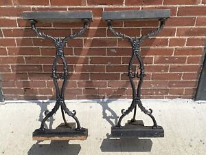 C 1875 Victorian Table Leg Stands Ornate Heavy Iron No Chips Cracks Salvaged