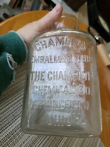 Antique 56oz Champion Embalming Fluid Glass Bottle Jar Springfield Ohio Poison