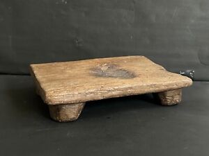 Rare Old Vintage Handmade Single Wood Vegetable Coping Board Small Stool