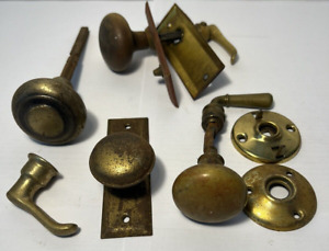 Vintage Brass Door Knob Lot Metal Spindle Back Plate Cover Salvage