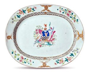 1750 Large Famille Rose Armorial Oval Charger 16 1 2 Inches Qianlong