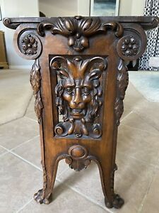 Antique Hand Carved Table Base Lion Gargoyle Sculpted Details Lion Footed