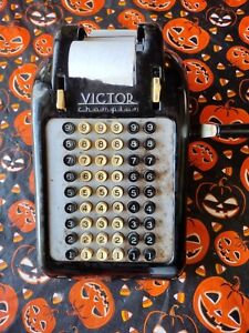 Vintage Victor Champion 6 Column Hand Crank Adding Machine Rare Black