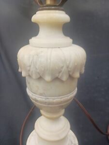 Vintage Neoclassical Italian Carved Alabaster Marble Antique Table Lamp