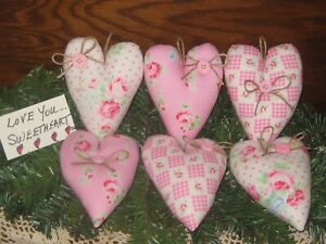 Country Decor 6 Pink Hearts Bowl Fillers Tree Ornaments Handmade Valentine Gift