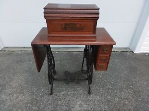Antique Willcox Gibbs Treadle Sewing Machine Cast Iron Base W Coffin Top