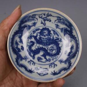 Chinese Blue And White Porcelain Qing Tongzhi Dragon Design Plate 3 94 Inch