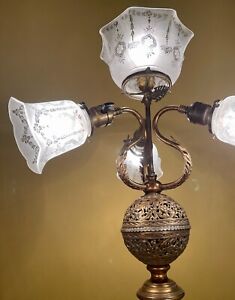 Vintage Lighting Incredibly Rare 1900 Newel Post Gas Electric Lamp Rewired