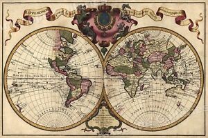 1720 Old World Exploration Map Historic Print 16x24