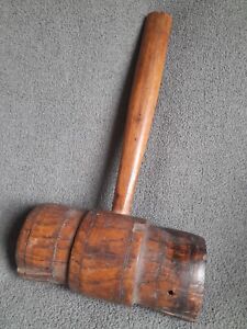 Antique Wooden Mallet Old Vintage Primitive Wood Hammer Tool Ships Carpenter 14 