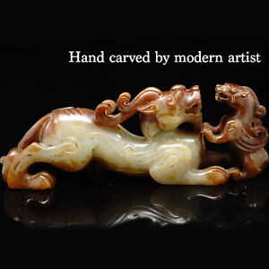 Pxstamps Large Hand Carving China Chinese Hetian Jade Dragon Statue Display