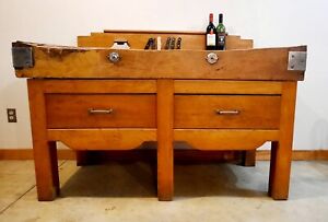 Rare Antique 1800s French Butcher Block Island Buffet Table Cabinet 19th C Xl