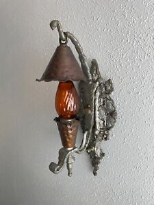 Pair Of Cast Metal Single Light Arts And Crafts Gothic Sconces