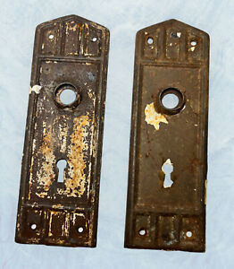 Antique Iron Gothic Victorian Lockwood Colebrook Door Knob Back Plates 7 5 