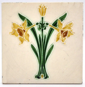 Antique Fireplace Tile Majolica Daffodils Lea Bolton C1907 Ae2