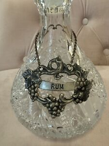 Sterling Silver Rum Decanter Bottle Tag Liquor With Grapes Weight 23 Grams