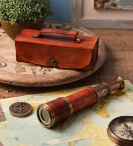 Personalized Nautical Vintage Brass Leather Handheld Functional Telescope Gift