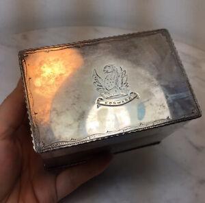 Antique Forward Silver Plated Business Card Recipe Slot Holder Organizer Box