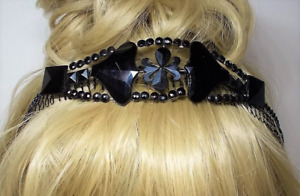 1900 Handmade By Victorian Beaded Mourning Black Tiara Added Metal Headband Ooak