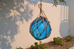 Reproduction Sky Blue Glass Float Ball With Fishing Net 12 F 1028