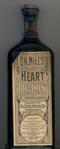 Antique Quack Medicine Bottle With Label Contents Dr Miles Heart Treatment 