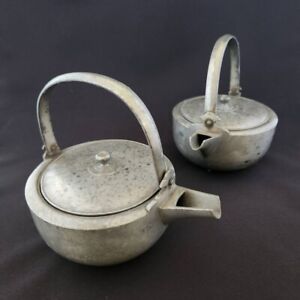 Vintage Japanese Pair Tin Kettles Choshi Tetsubin No Leak Tea Ceremony Tools