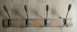 Vintage Oak Wood Coat Rack Iron Wood Hooks
