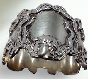 Art Nouveau Sterling Silver Floral Lily Woman W Flowing Hair Napkin Ring