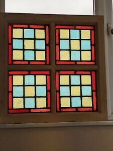 Solid English Renovated Victorian Multi Stained Glass Panel