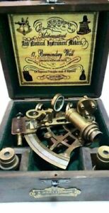 Vintage Maritime Brass Nautical 5 Inches Sextant With Wooden Box Marine New Gift