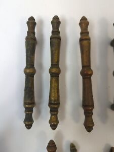 23 Vintage Hammered Brass Patina Drawer Pulls Handles 5 Wide Stamped 283 1