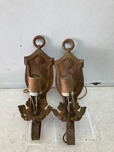 Pair Of Antique Wall Sconce Light Cast Iron Circa 1900 S